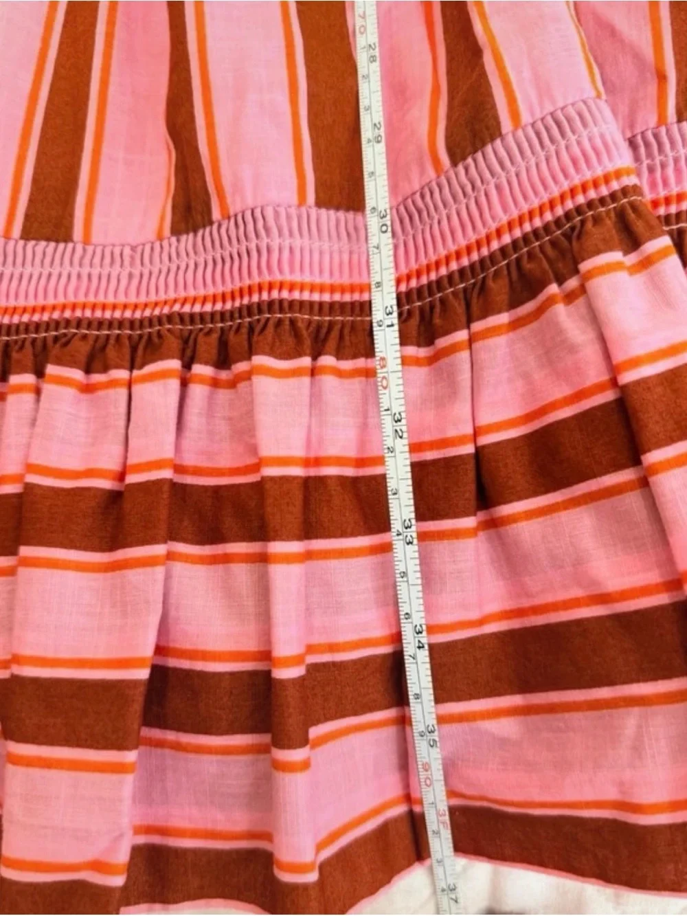 Kate Spade Dress Small Pink Brown Stripe Ruffle Sleeve Tie Waist Pockets cotton